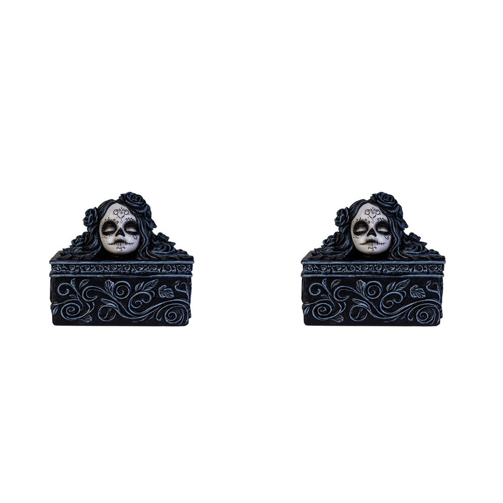 2PK Dead & Beautiful Trinket Box Black Roses Large Gothic Day of the White and