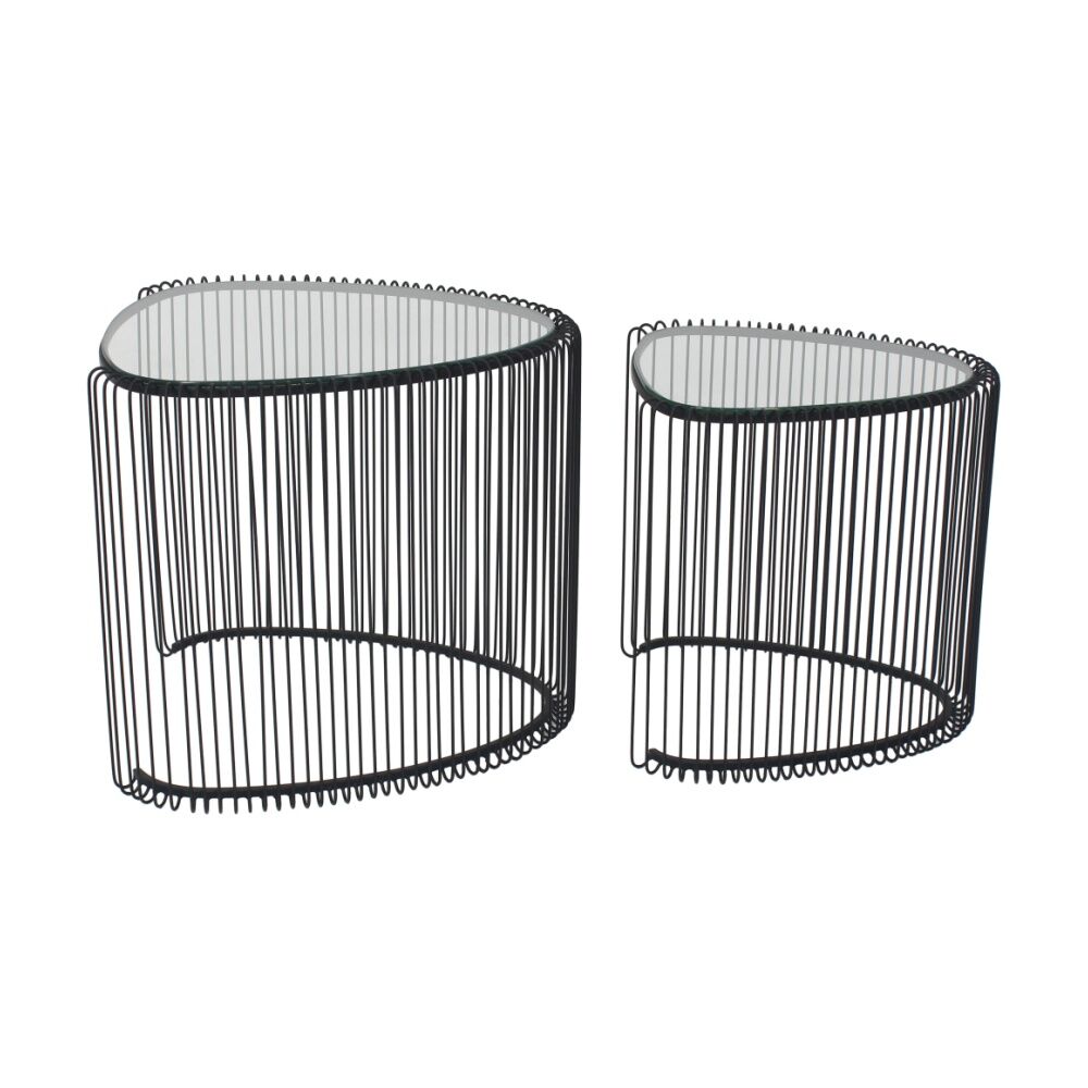 2pc NF Living Nested Side Tables 50 & 45cm Metal Mirror Glass Finish - Black