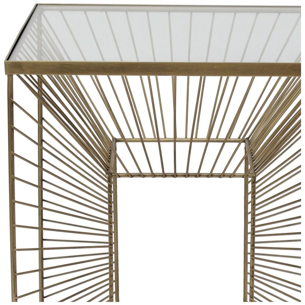 NF Living Grid Life Side Table 40x55cm Metal & Mirror Glass Finish - Gold