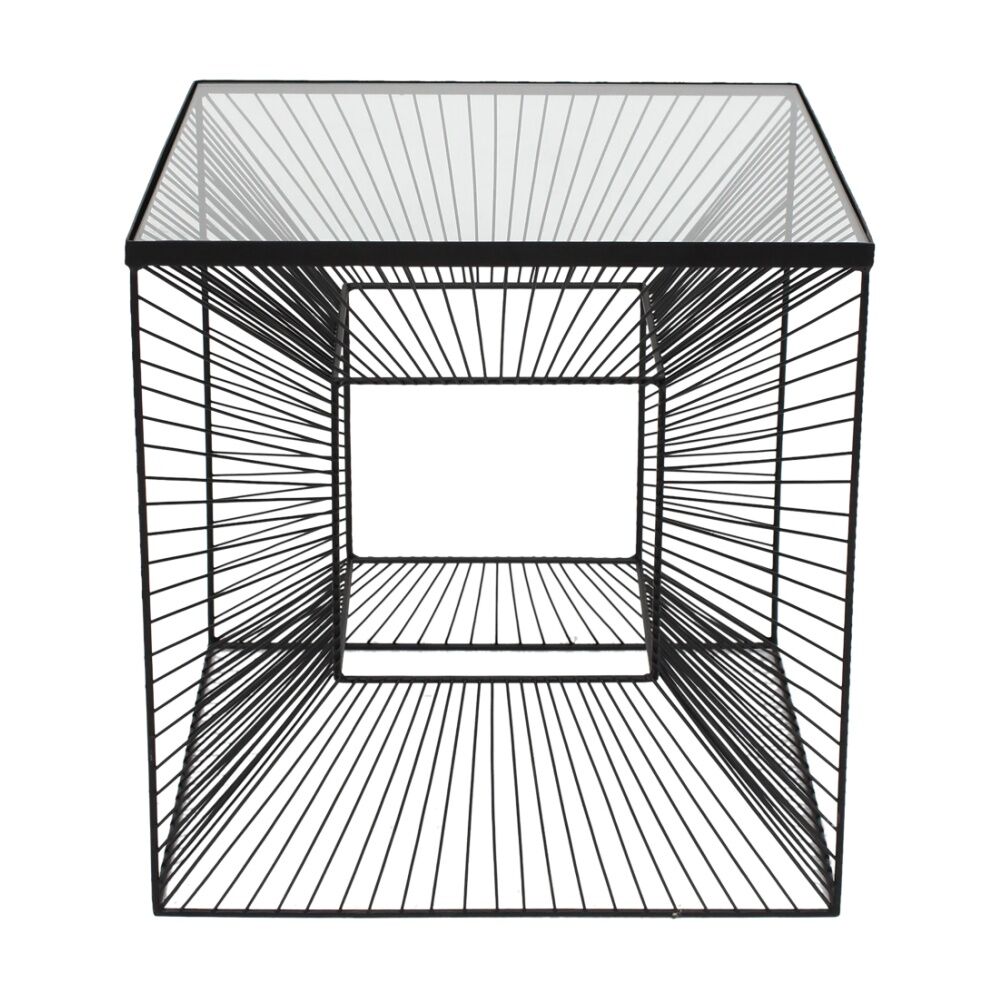 NF Living Cube-icle Side Table 45x45cm Metal & Mirror Glass Finish - Black