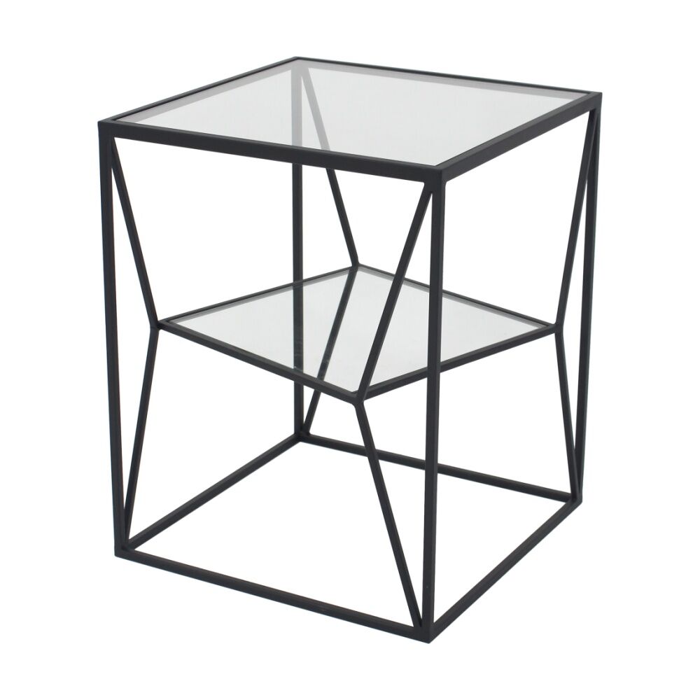 NF Living Cube Crisis SideTable 40x50cm Metal & Mirror Glass Finish - Black