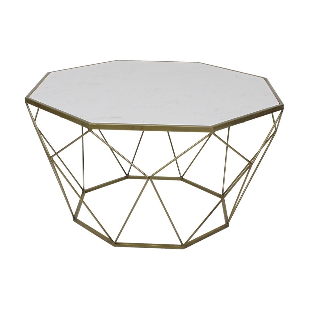 NF Living Geo Coffee Table 74x43cm Marble & Iron Finish - Gold