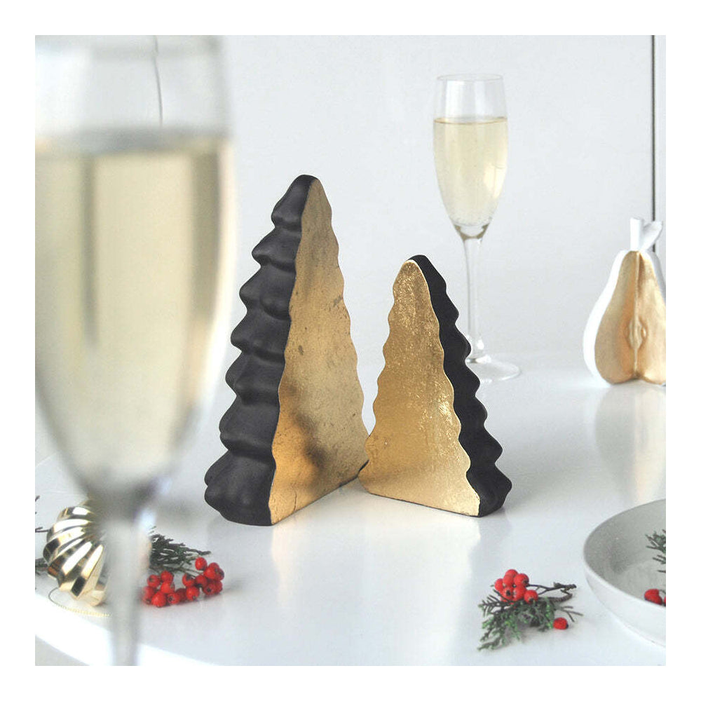 White Moose Christmas Tree Home Tabletop Decor Set - Black/Gold
