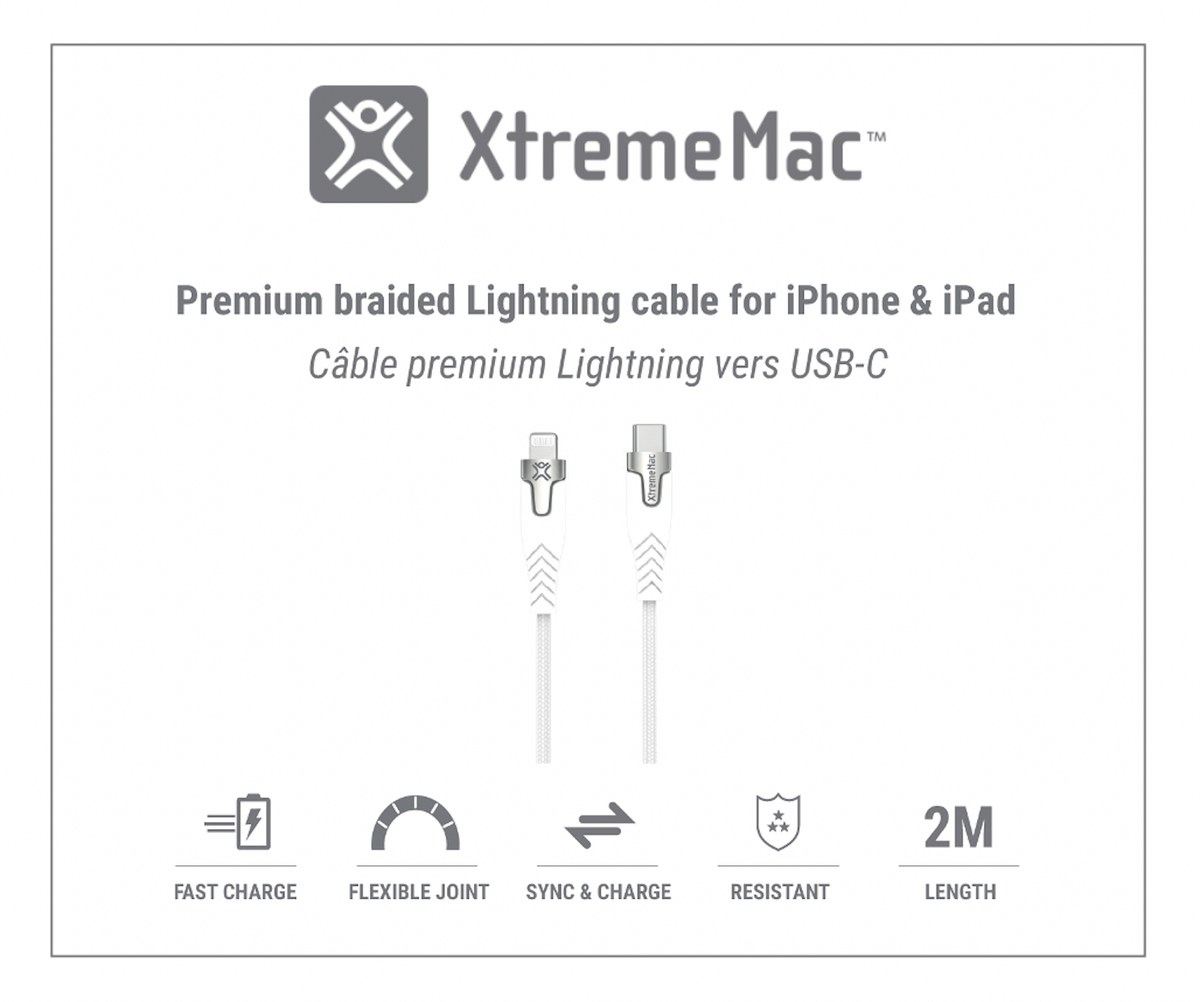 Xtrememac MFI Certified Premium Lightning to USB-C Cable 2M