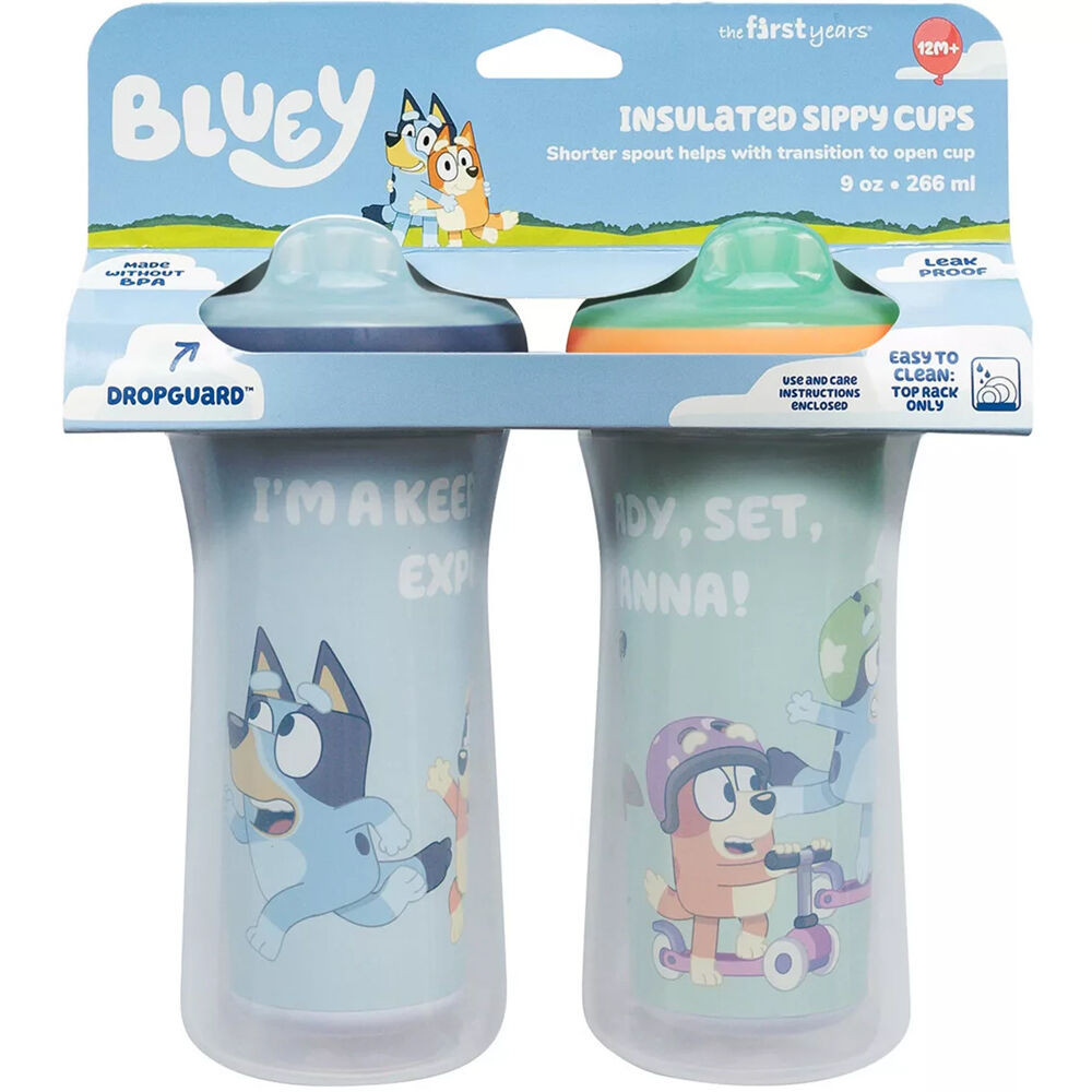 2PK The First Years Bluey Insulated Sippy Cup w/DropGuard 266ml 1y+