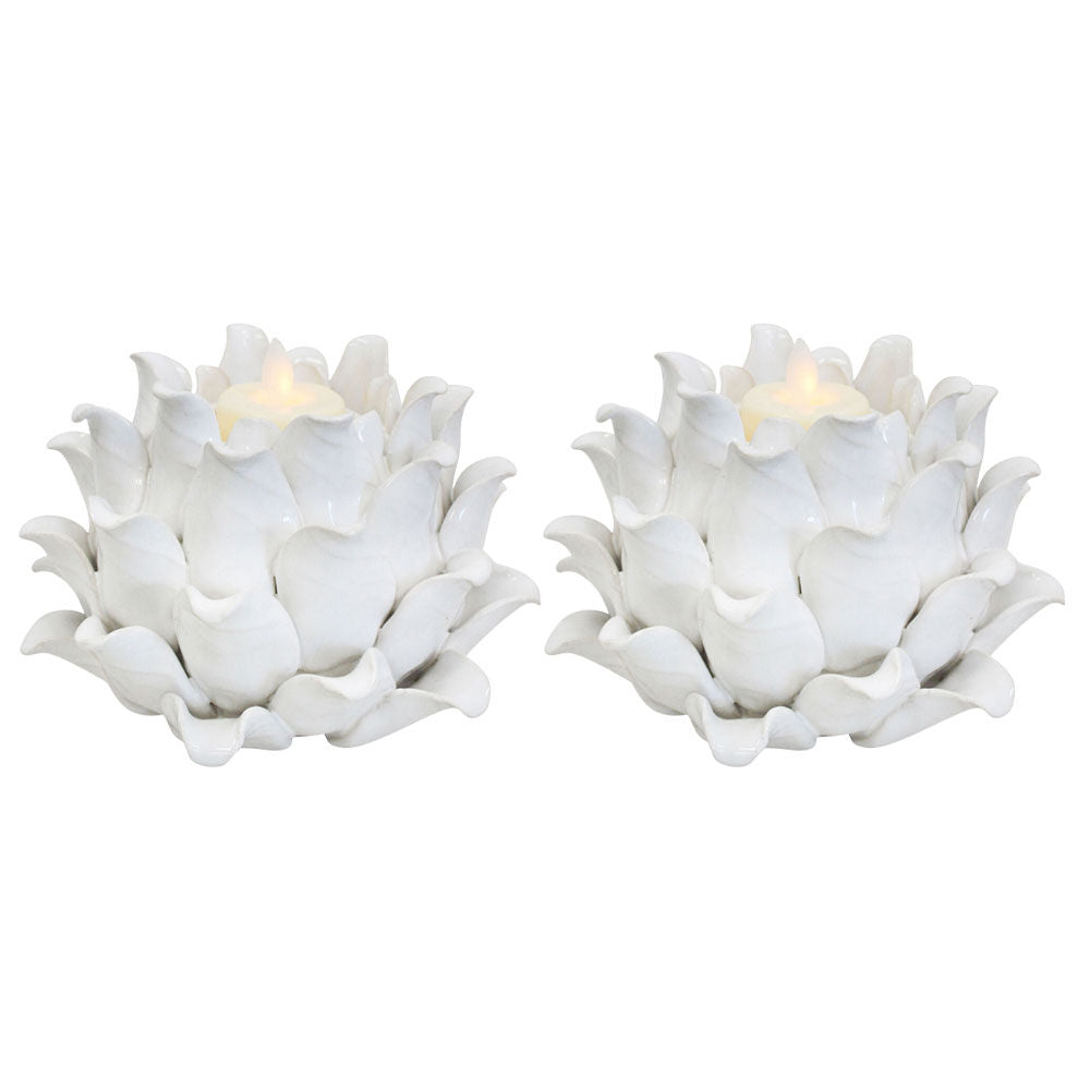 2PK LVD Succulent Flora Ceramic Tealight Candle Holder 15x10cm - Ivory