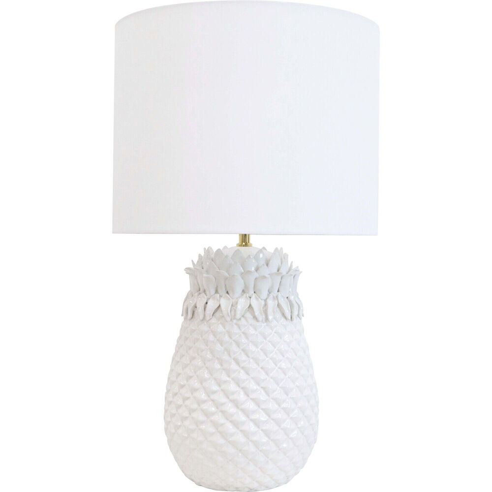 LVD Ceramic/Cotton Textured Pineapple Bedroom Table Lamp 38x65cm White