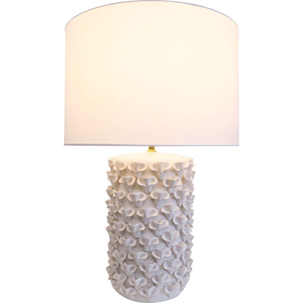 LVD Ceramic/Cotton Textured Drum Shell Bedroom Table Lamp 42x63cm White