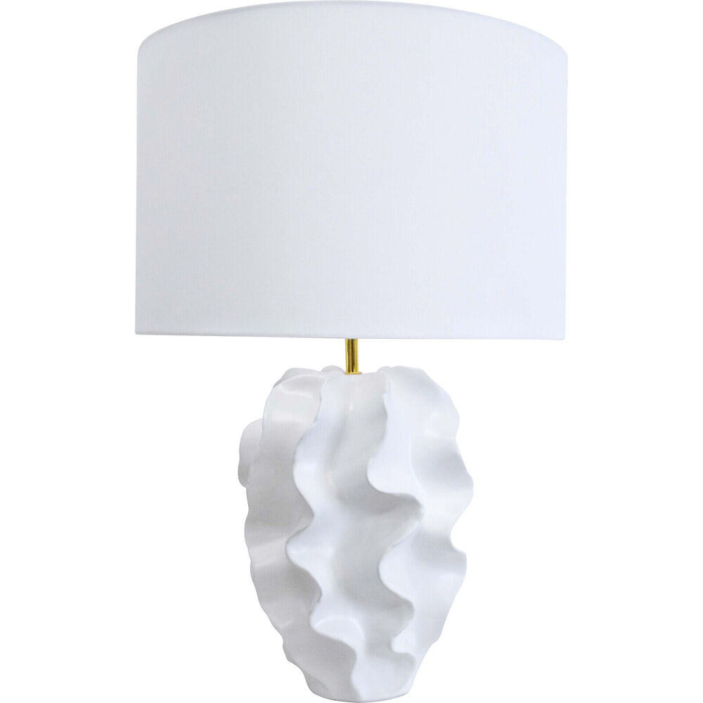 LVD Ceramic/Cotton Groovy Wave Textured Bedroom Lamp 42x60cm Bold White