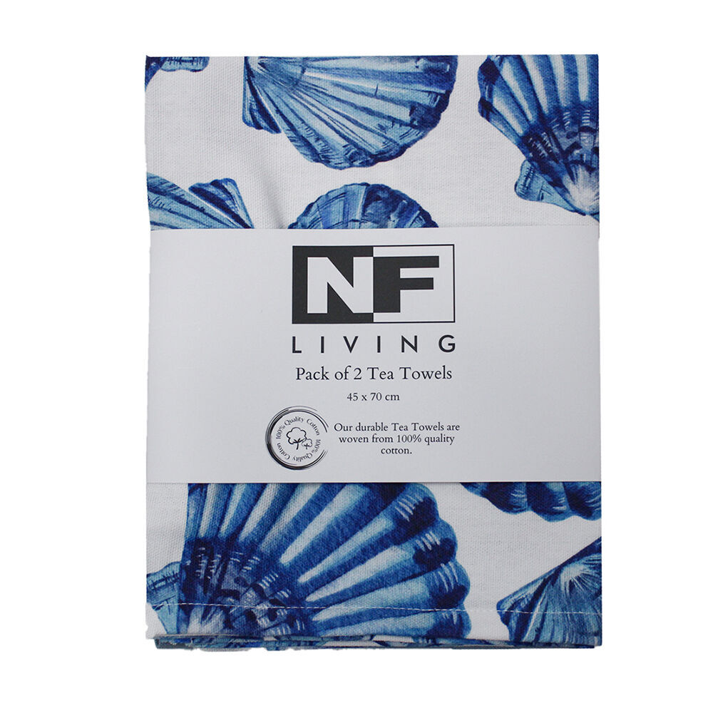 4x 2pc NF Home & Entertaining Essentials Blushell Tea Towel 45x70cm Solid Blue