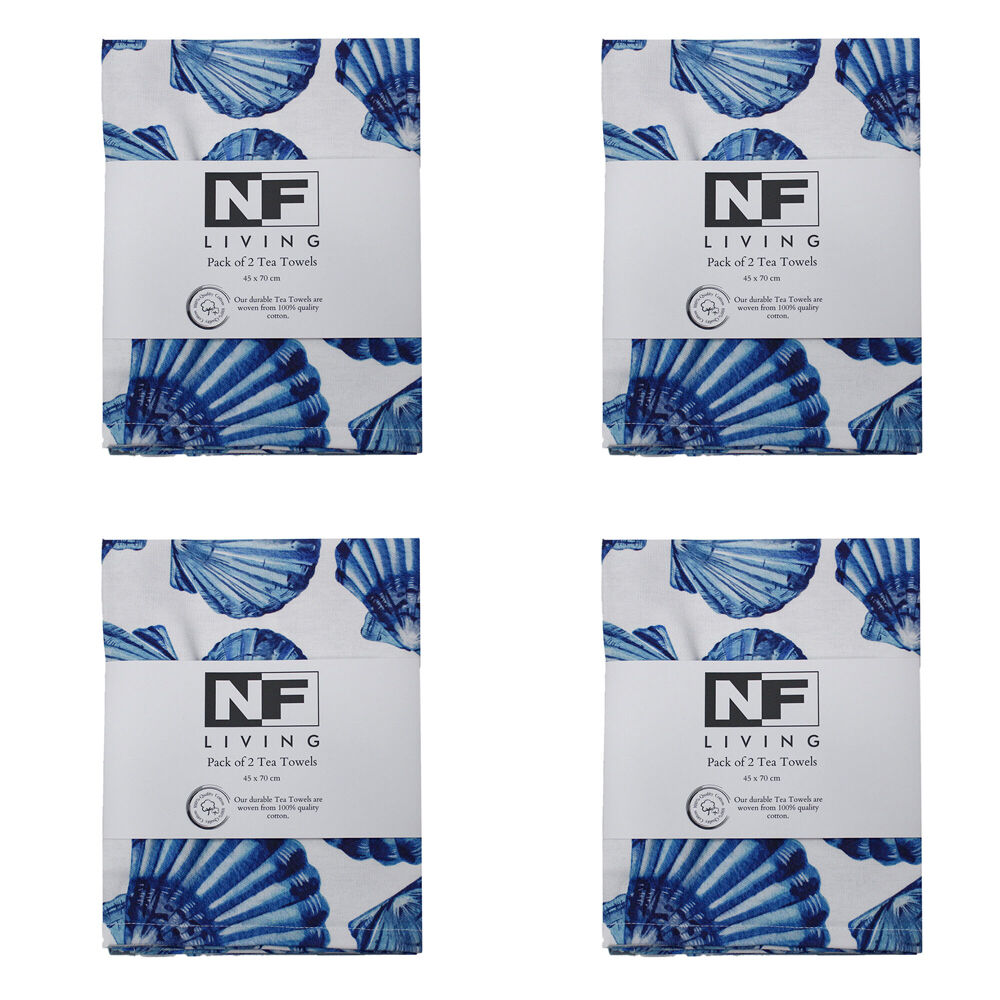 4x 2pc NF Home & Entertaining Essentials Blushell Tea Towel 45x70cm Solid Blue