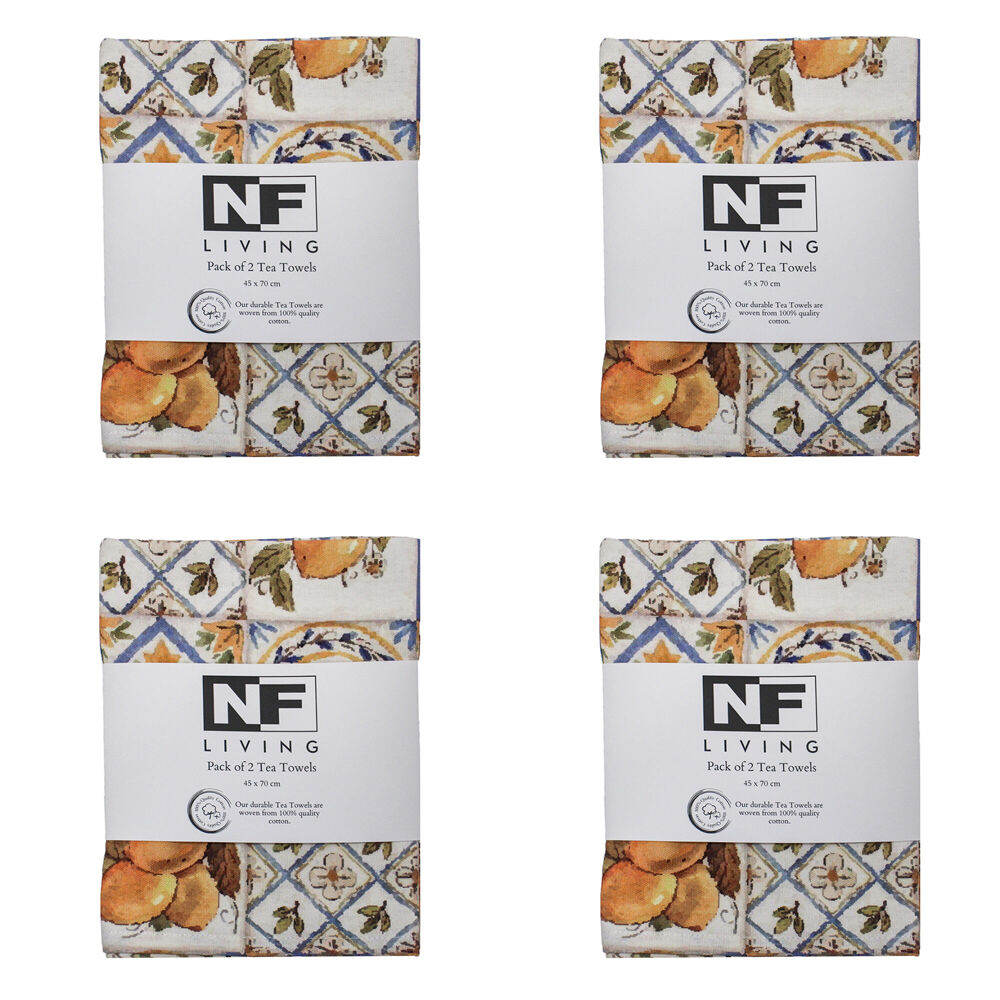 4PK NF Home & Entertaining Essentials PortTile Tea Towel 45x70cm Multicoloured