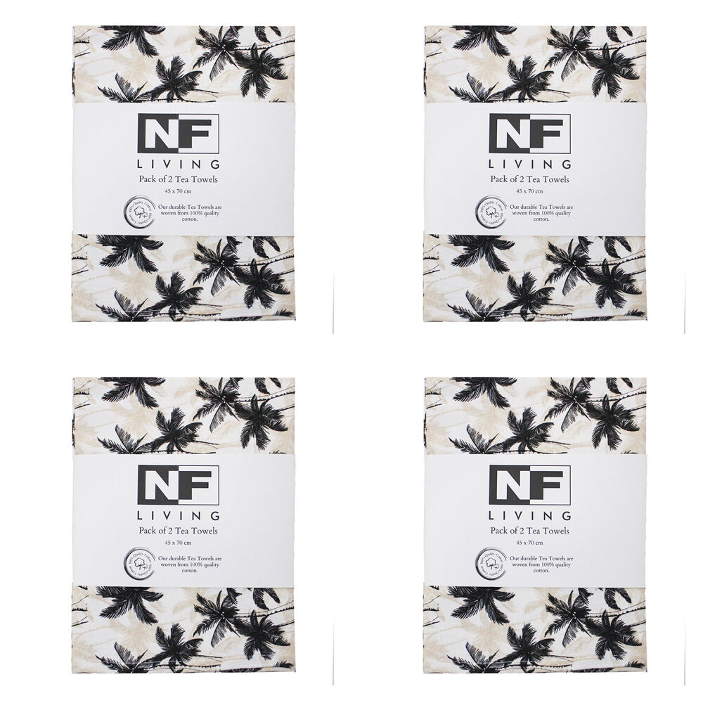 4x 2pc NF Home & Entertaining Essentials Treemend Tea Towel 45x70cm Solid Black