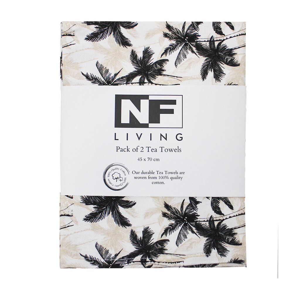 4x 2pc NF Home & Entertaining Essentials Treemend Tea Towel 45x70cm Solid Black