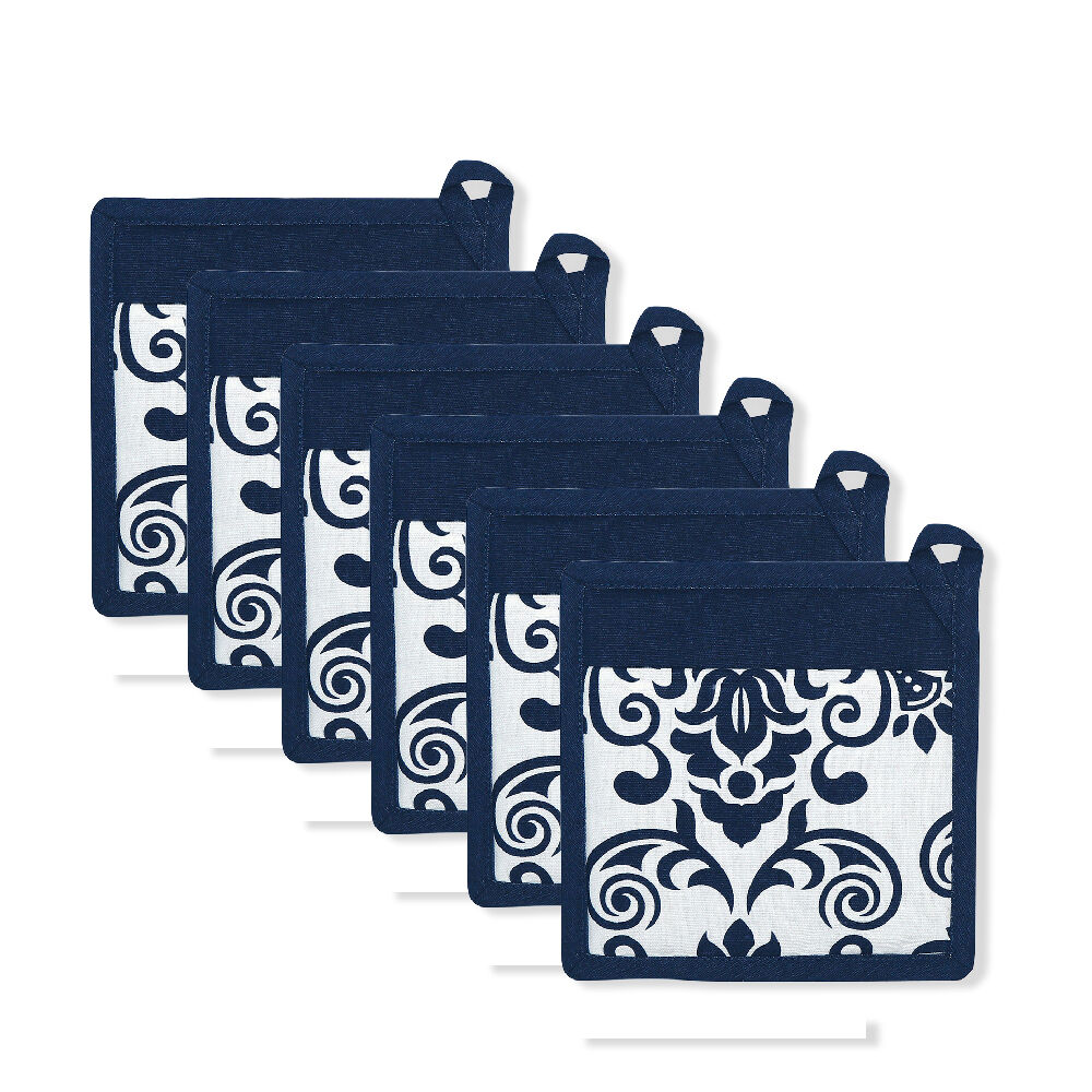 6PK NF Home & Entertaining Essentials Ornamental Potholder 20x20cm Quilted Blue