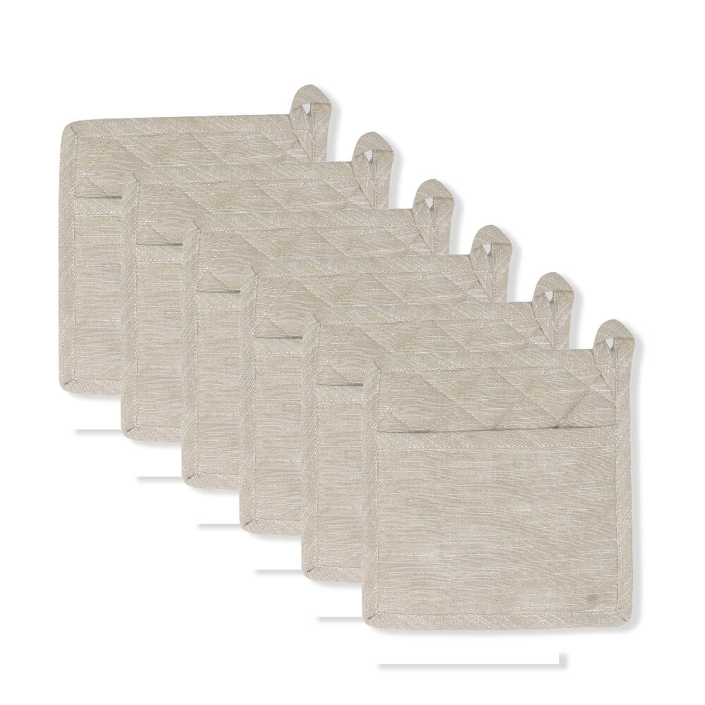 6PK NF Home & Entertaining Essentials Elysian Potholder 20x20cm Quilted Taupe