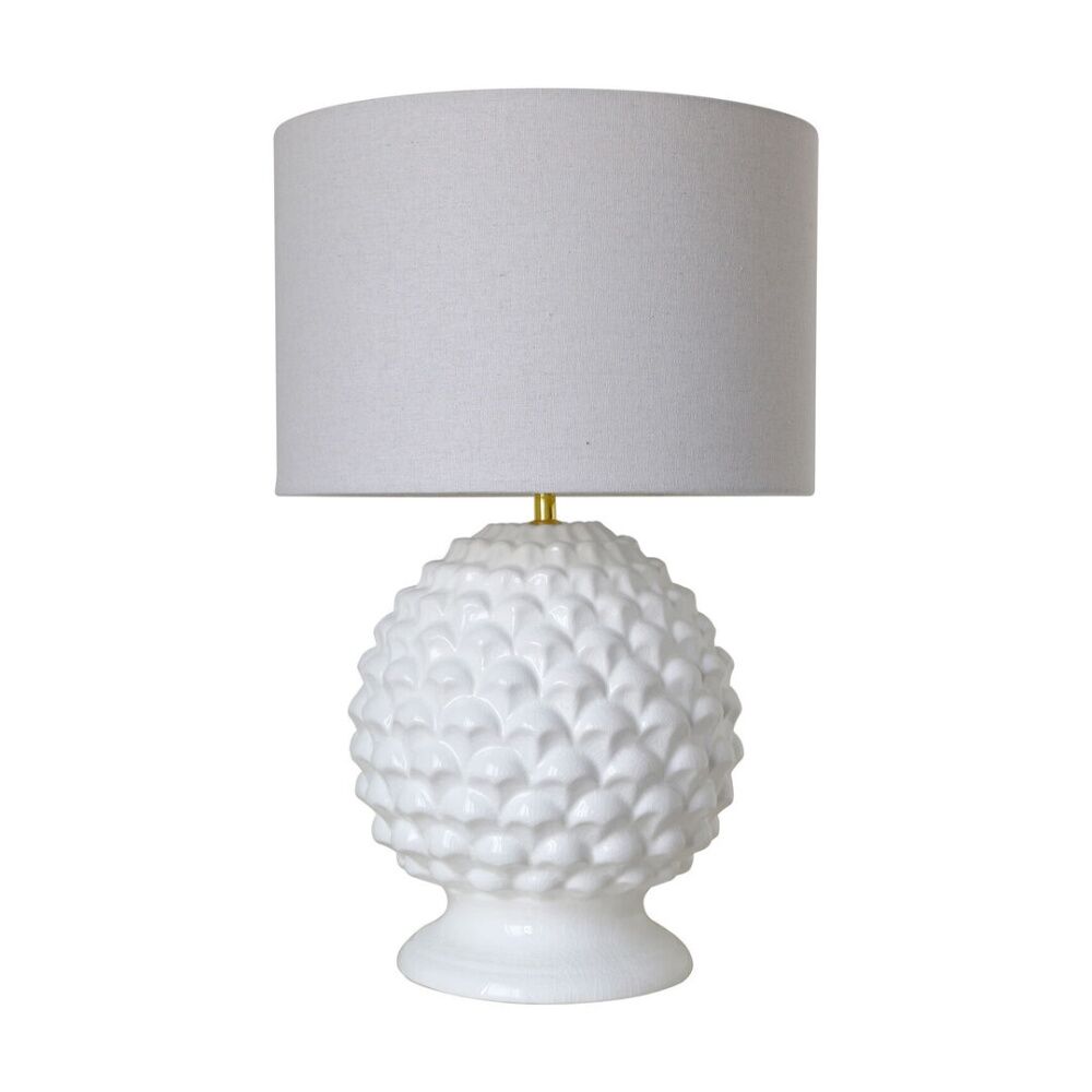 LVD Artichoke Lamp Ceramic Base w/ Linen Shade 38x58.5cm - White