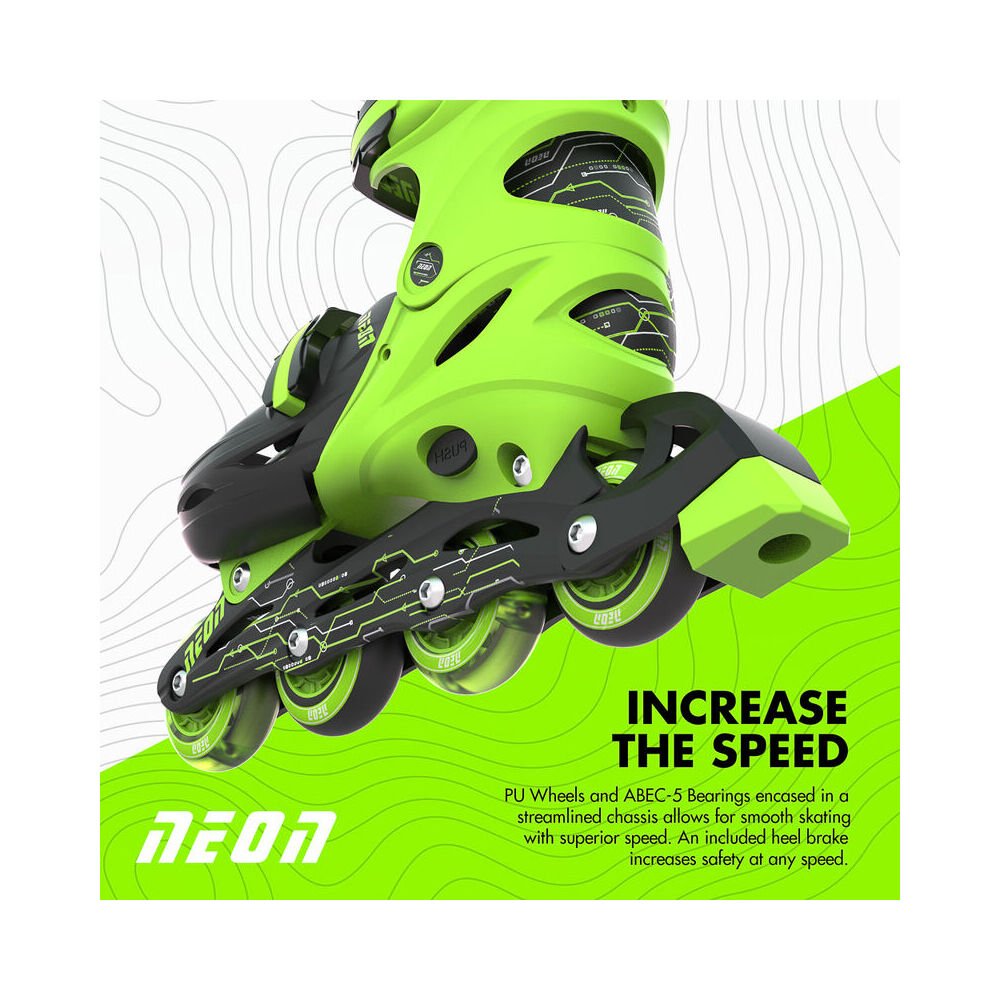 Yvolution Neon Inline Roller Skates Size 3-6 Green 5y+