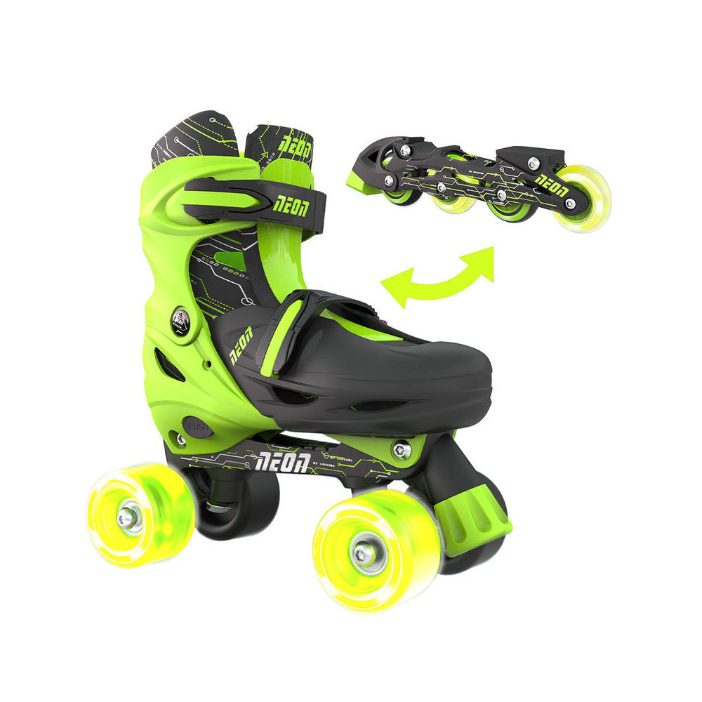 Yvolution Neon Combo Roller Skates Size 3-6 Green 8y+