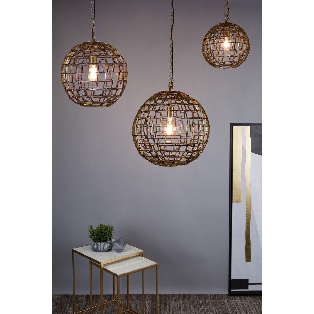 Belle Mondrian Iron Ceiling Pendant Light Small 34cm - Antique Brass