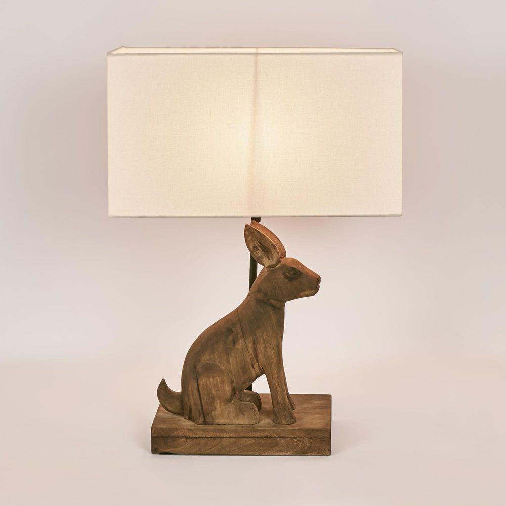 Belle Simon Table Lamp w/ TImber Rabbit Base 35cm - Dark Natural