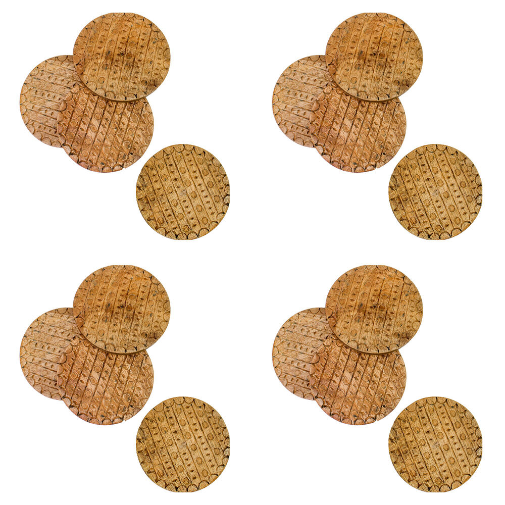 4x 4pc NF Living Mango Wood Coasters HandCrafted 10x10cm Solid Natural