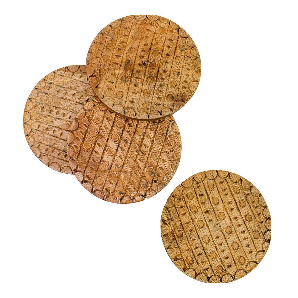 4x 4pc NF Living Mango Wood Coasters HandCrafted 10x10cm Solid Natural