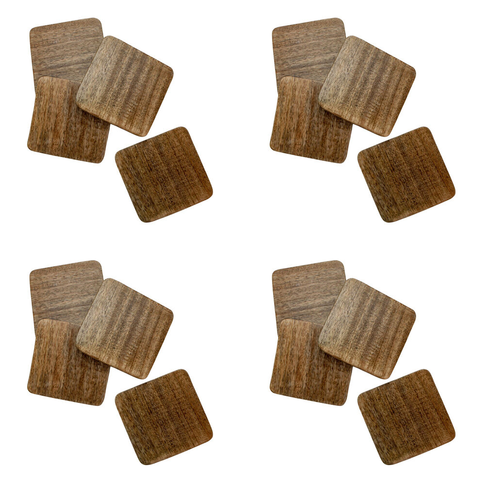 4x 4pc NF Living Mango Wood Coasters Square 10cm Solid Natural